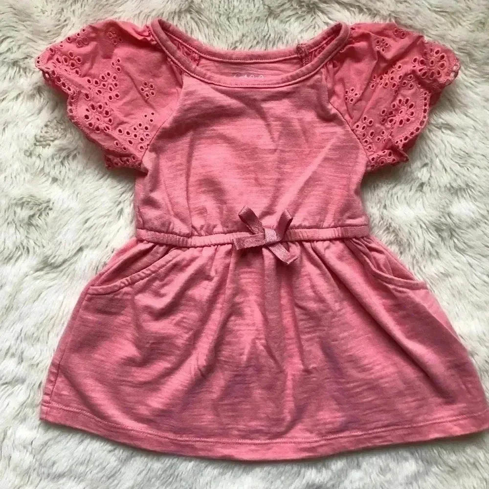 Cat & Jack Pink Dress Eyelet Sleeves Sz 12 Months